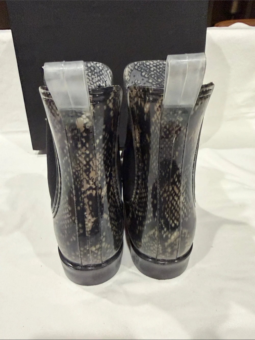 INC International Concepts Women's Black Snake-Print Chelsea Rain Boots